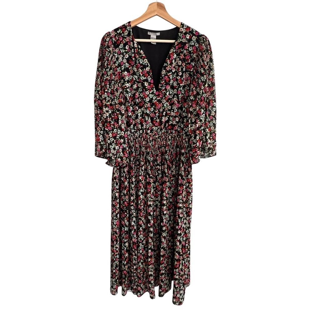 H&M Womens Floral Peasant Dress Size 14 Boho Cottagecore Romantic Phoebe Buffay